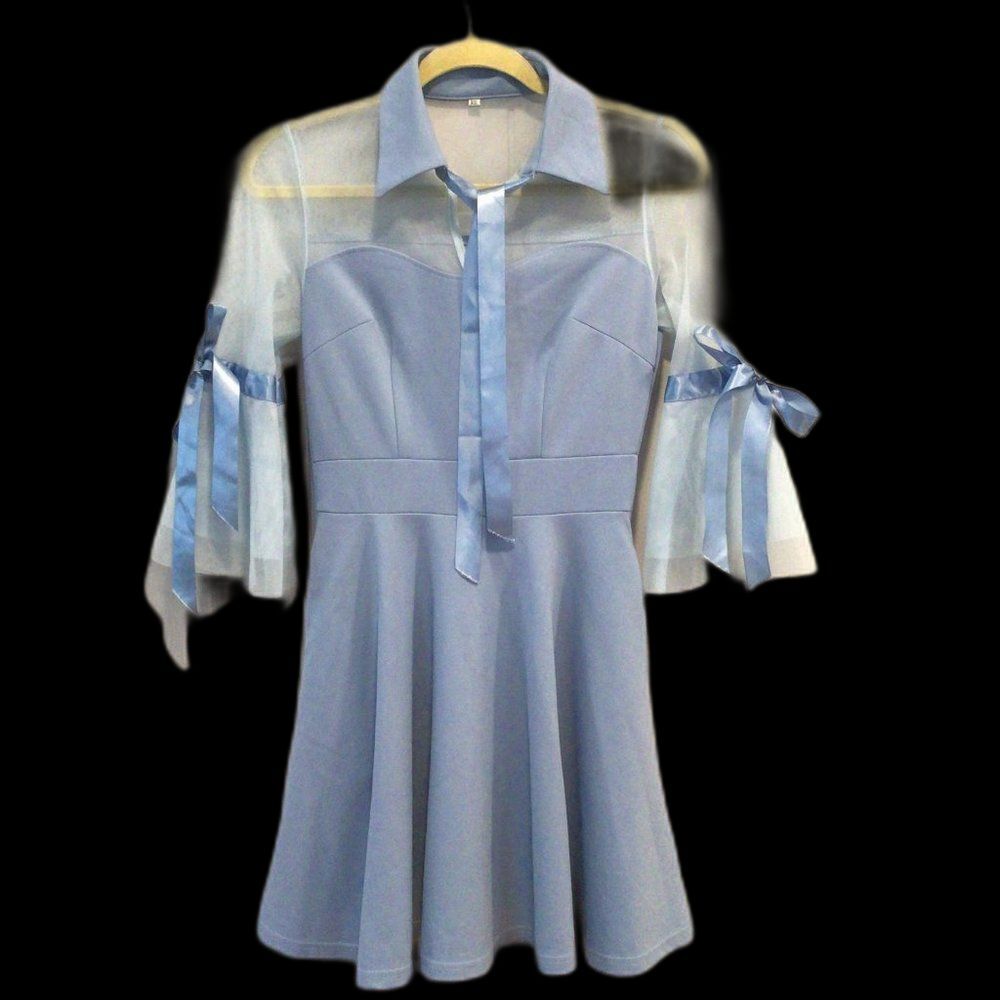 Kawaii Fantasy Dress Light Blue Coquette Size XS Bows Girly